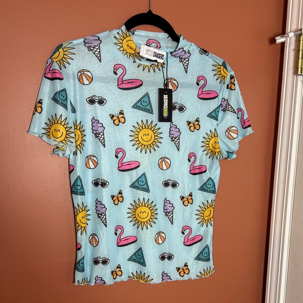 NWT WKND Chasers mesh mock neck top